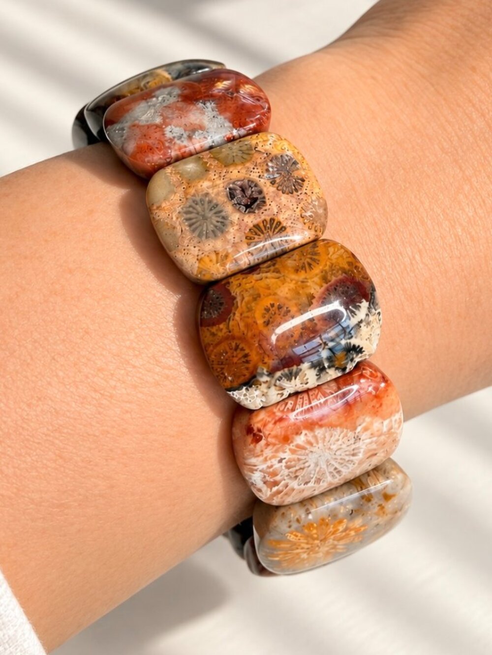 Natural Coral Fossil Druzy Unisex Chunky Bracelet